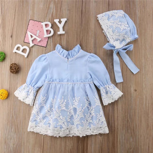 Baby Blue Dress and Bonnet Set