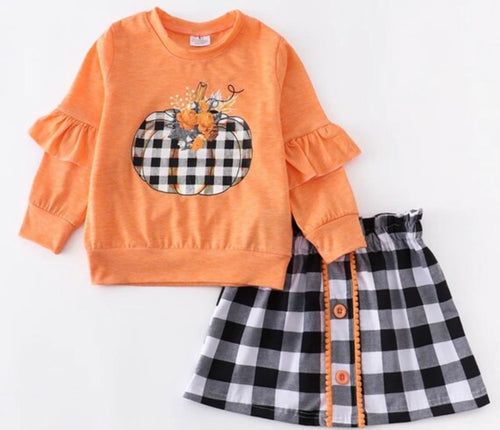 Pumpkin Plaid Skirt Outfit