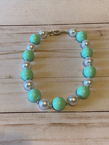 Mint Green and White Bubblegum Bead Necklace
