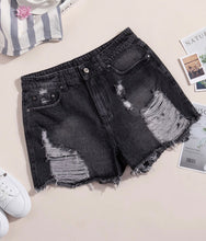 Load image into Gallery viewer, Distressed Black Denim Short