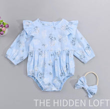 Load image into Gallery viewer, Long Sleeve Floral Romper-Blue