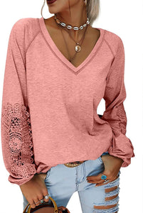 Lace Sleeve Shirt-Pink