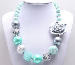 Mint and Silver Bubblegum Bead Necklace