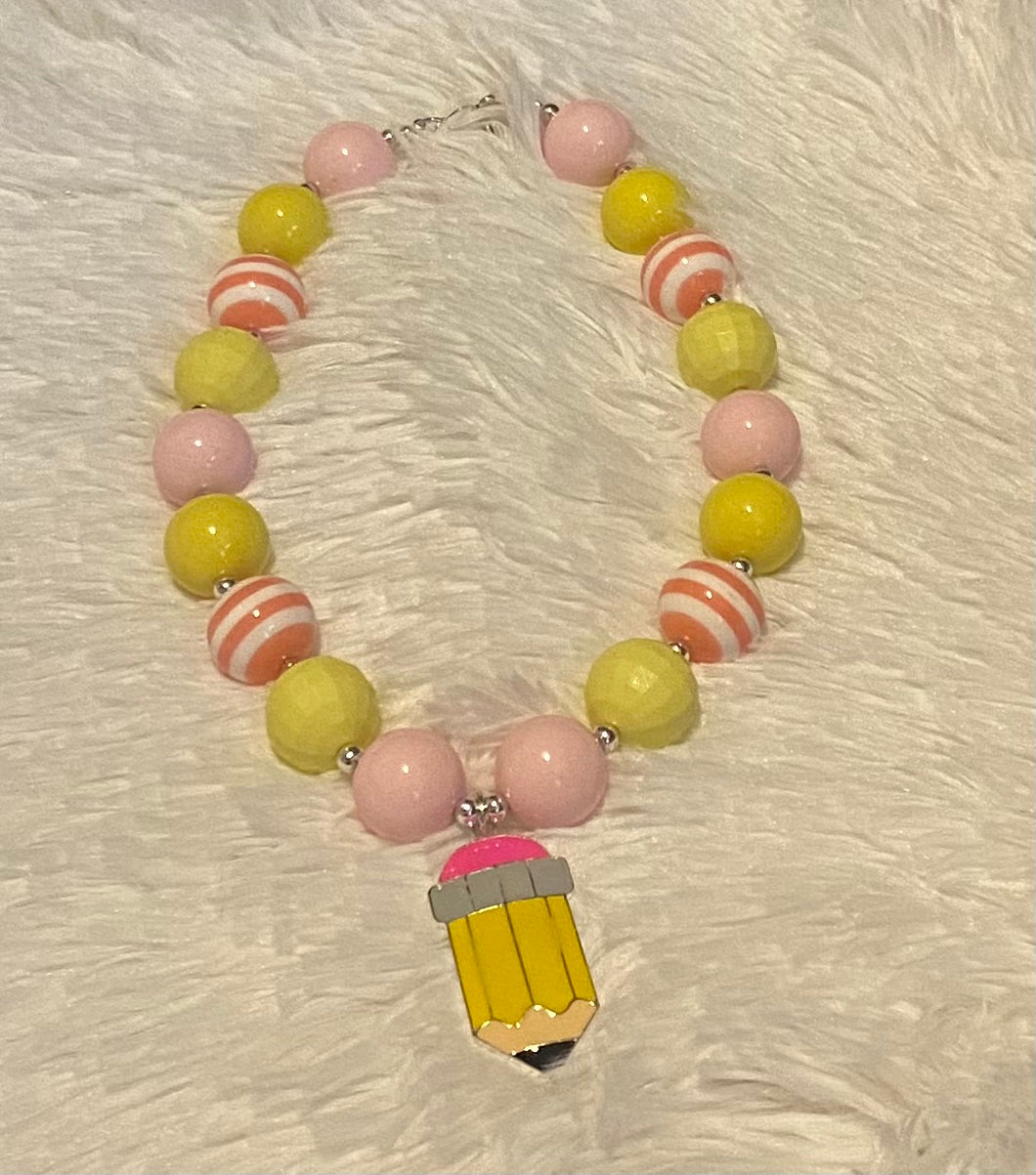 Pencil Bubblegum Bead Necklace