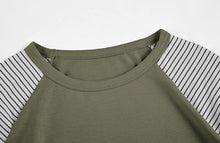 Load image into Gallery viewer, Women’s Stripe Sleeve T-Shirt- Olive Green