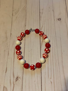 Red and White Polka Dot Bubblegum Bead Necklace