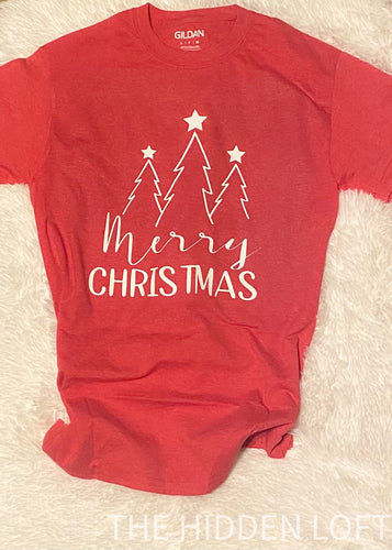 Merry Christmas Adult T-Shirt-Heather Red
