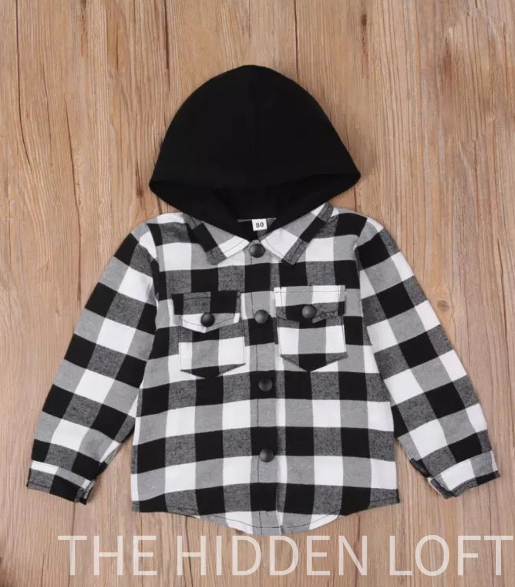 Toddler Boy’s Hooded Plaid Shirt