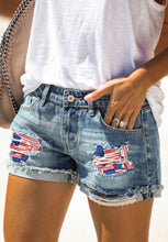 Load image into Gallery viewer, Flag Distressed Denim Shorts