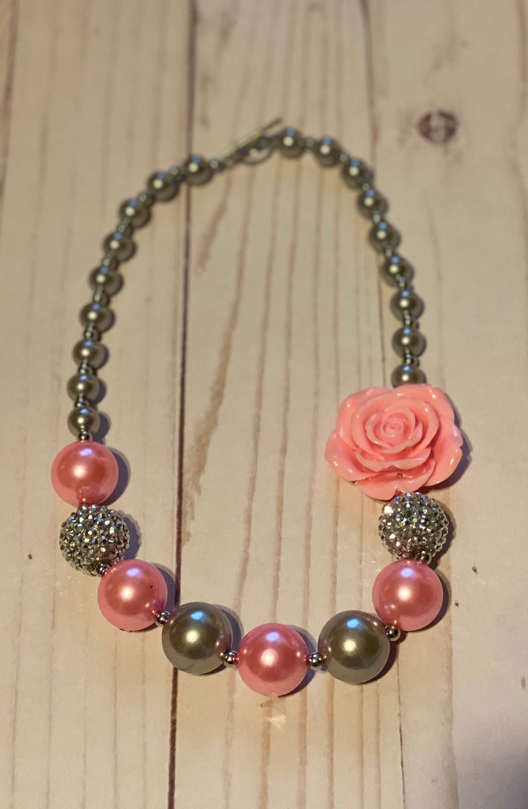 Pink Flower Bubblegum Bead Necklace