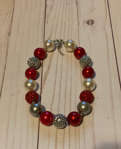 Red and Silver Bubblegum Bead Necklace