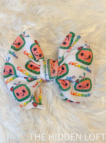 White CocoMelon Hair Bow-Large