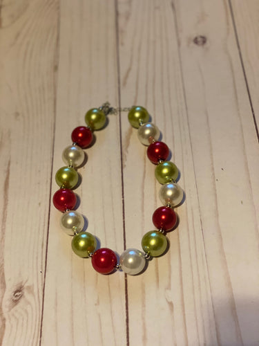 Red and Green Bubblegum Bead Necklace