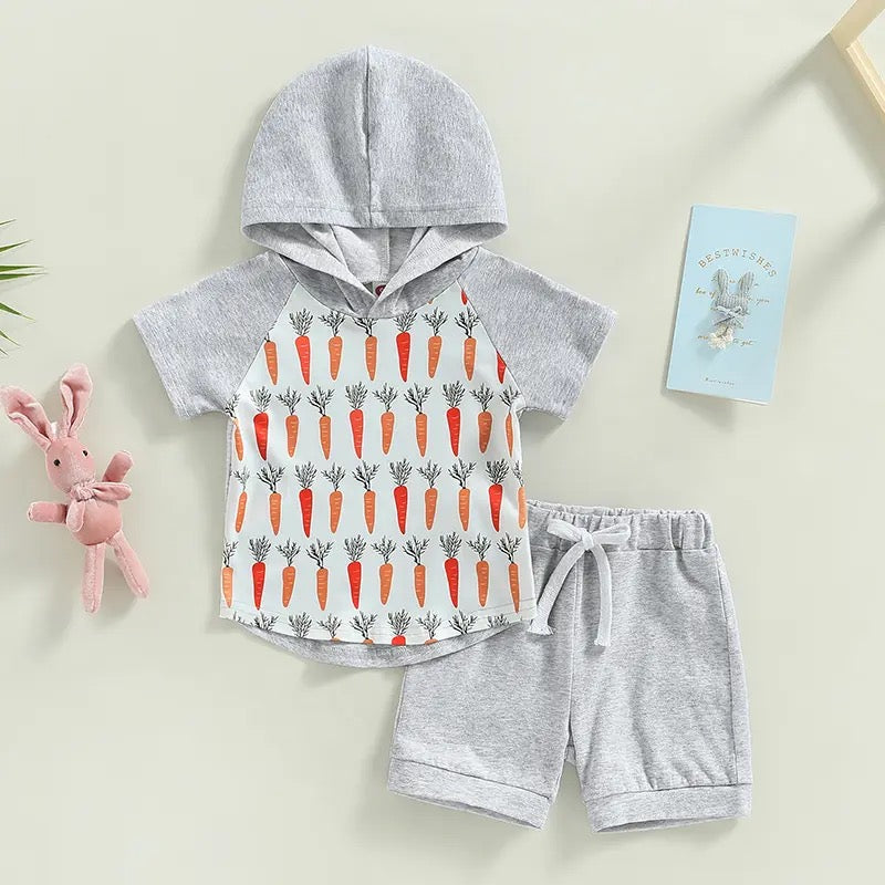 Boy’s Carrot Hoodie Shorts Outfit