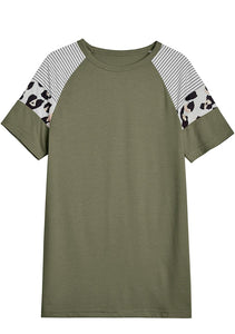 Women’s Stripe Sleeve T-Shirt- Olive Green