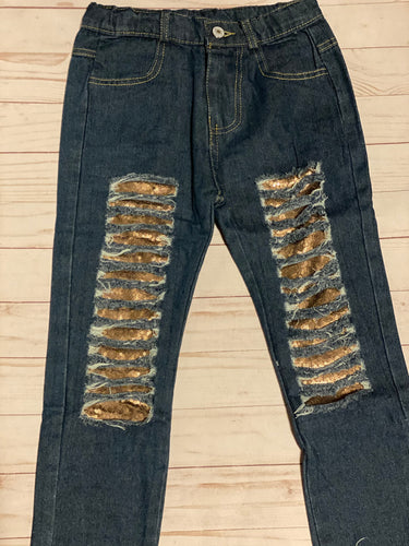 Distressed Sequin Jeans