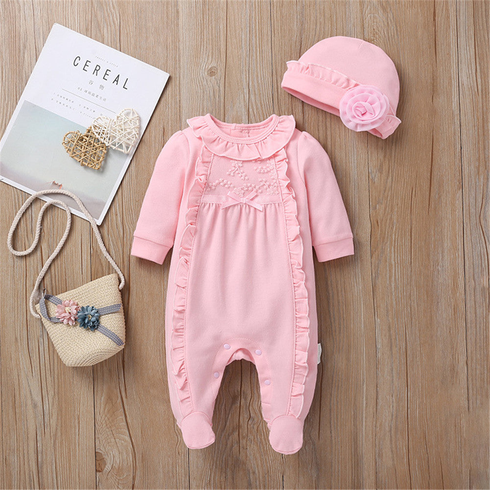Baby Girl Footed Romper w/ hat- Pink