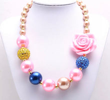 Load image into Gallery viewer, Pink, Gold, and Blue Bubblegum Bead Necklace