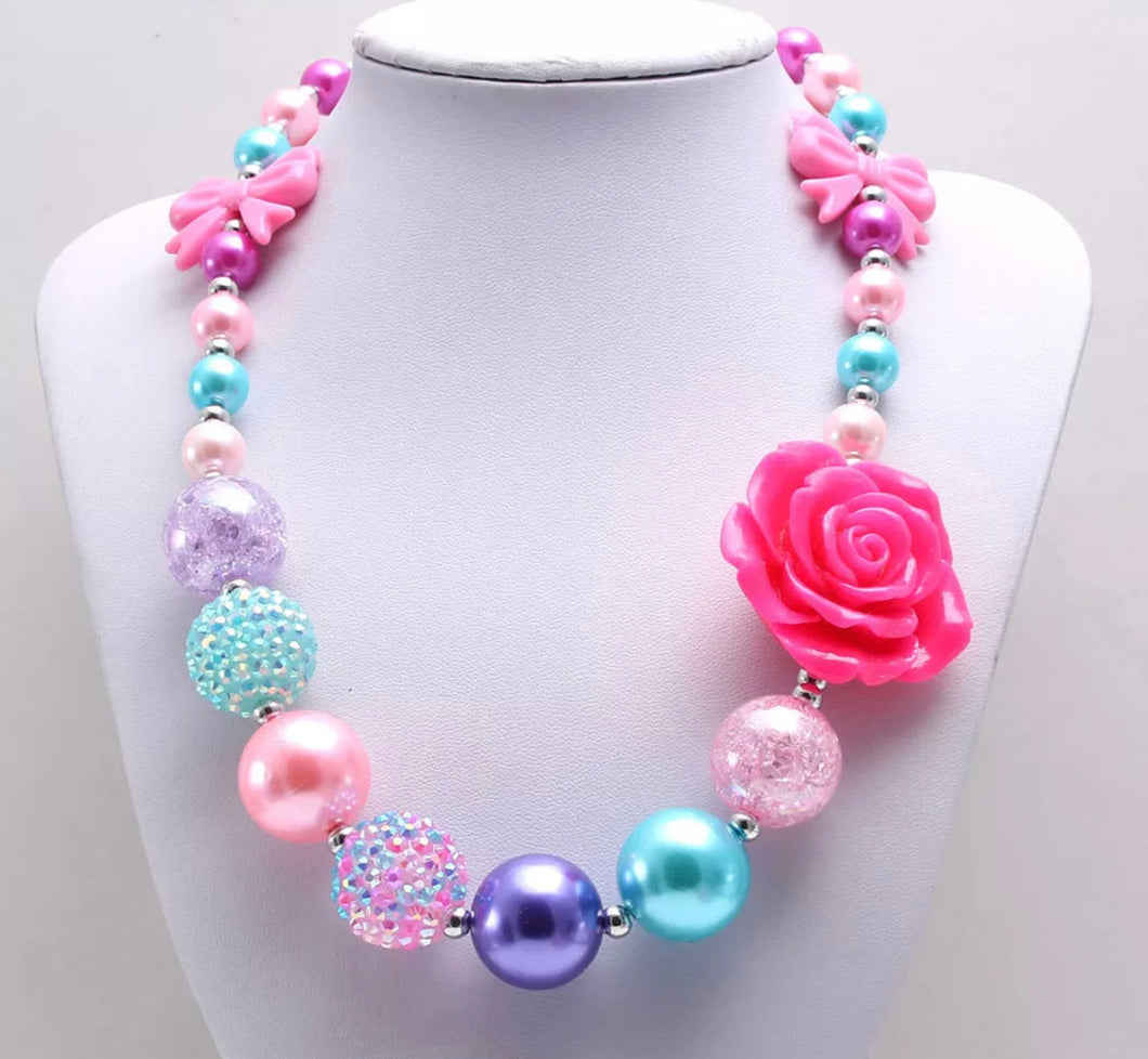 Multi-Colored Pink Rose Bubblegum Necklace