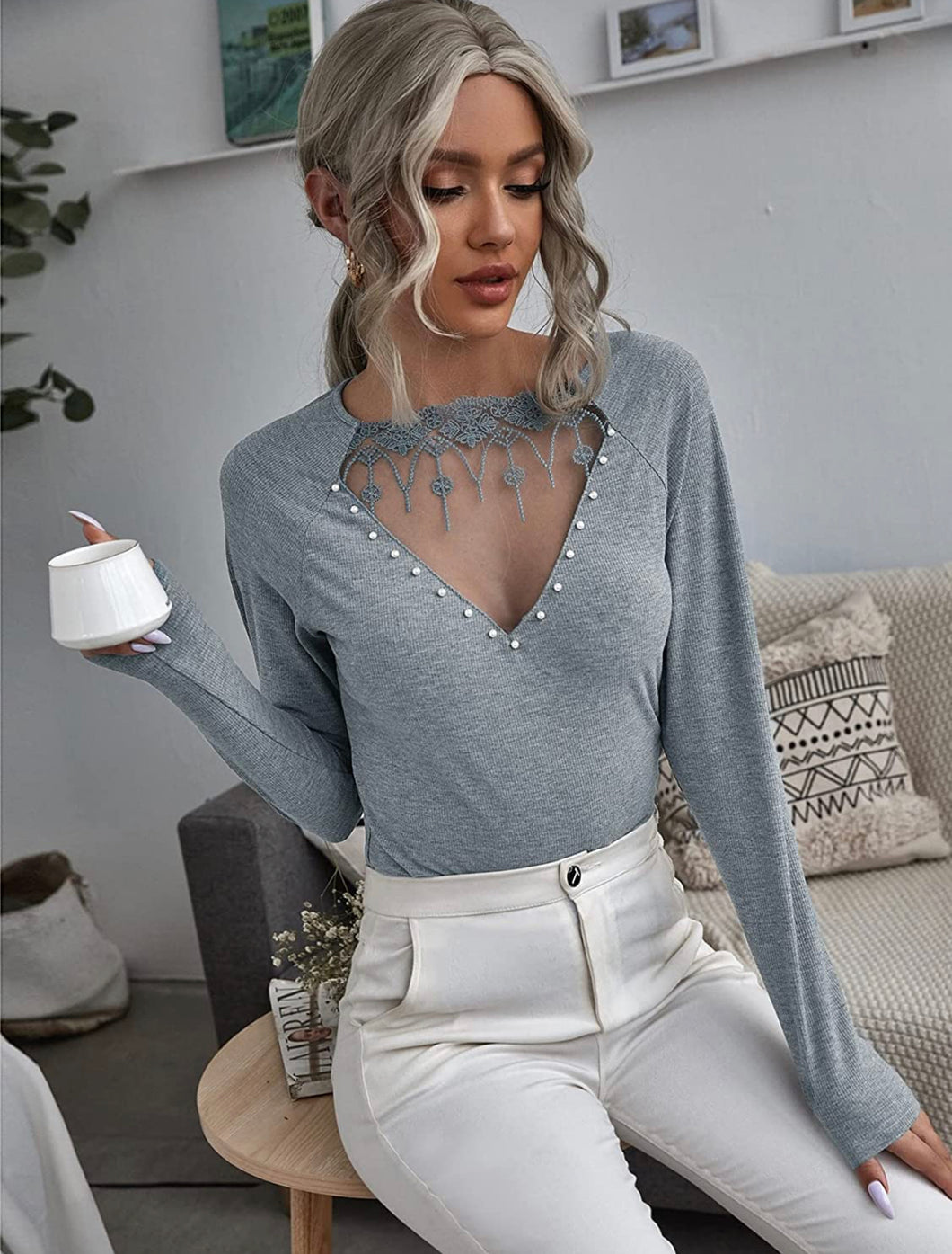 Pearl Sheer V-Neck