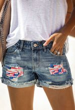 Load image into Gallery viewer, Flag Distressed Denim Shorts