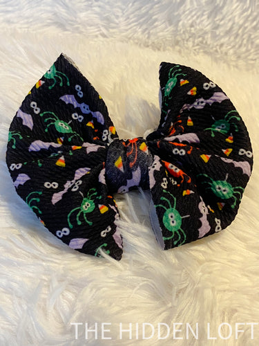 Black Halloween Print Hair Bow-Large